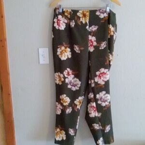 Dark Green Floral Stretchy Pants